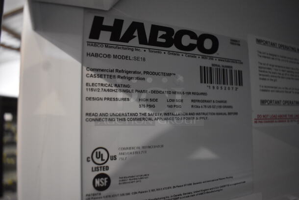 Habco SE18 One-Section Display Cooler With Swing Door in White With Black Framing Around Door On Polycoated Casters. 115V/1 Phase Tested And Powers On But Does Not Get Cold - Image 5 of 5