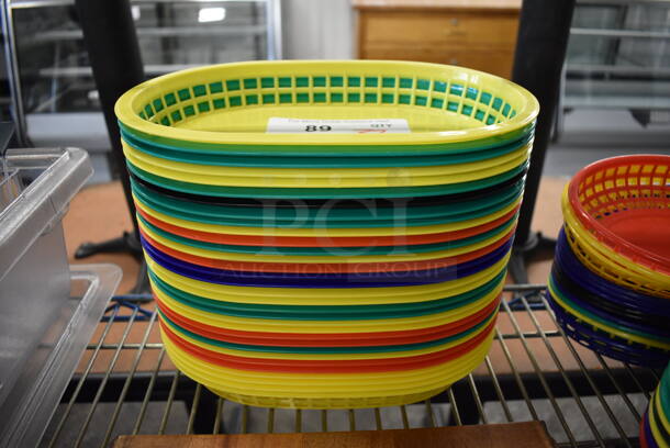 ALL ONE MONEY! Lot of 32 Various Colored Poly Food Baskets. 11x7x2