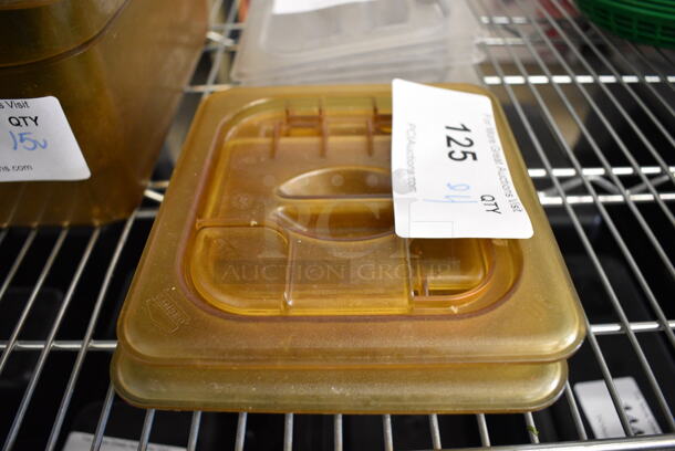 ALL ONE MONEY! Lot of 4 Amber Colored Poly 1/6 Size Drop In Bin Lids! - Image 1 of 2
