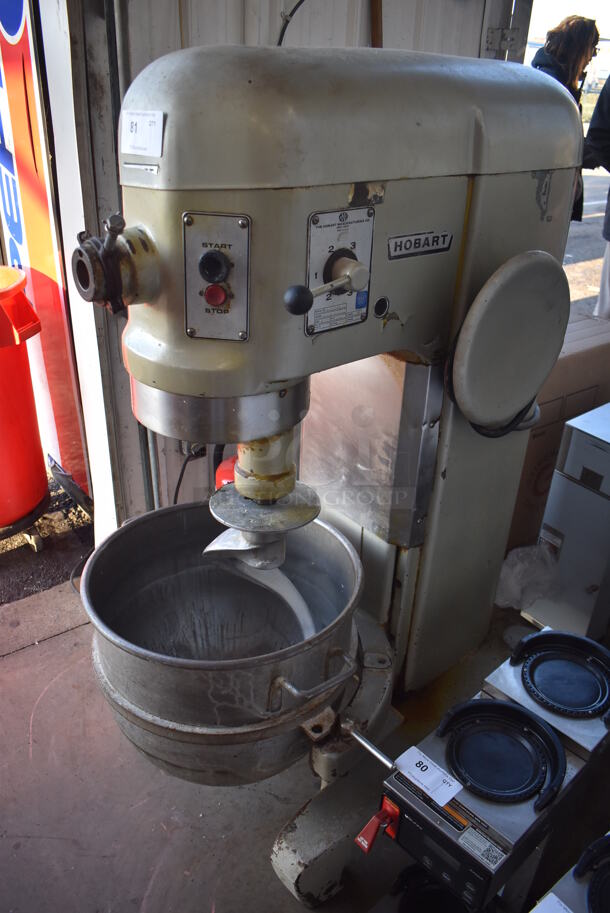 Hobart H-600-G Metal Commercial Floor Style 60 Quart Planetary Dough Mixer w/ Metal Mixing Bowl and Dough Hook. 230 Volts, 1 Phase. 28x42x56