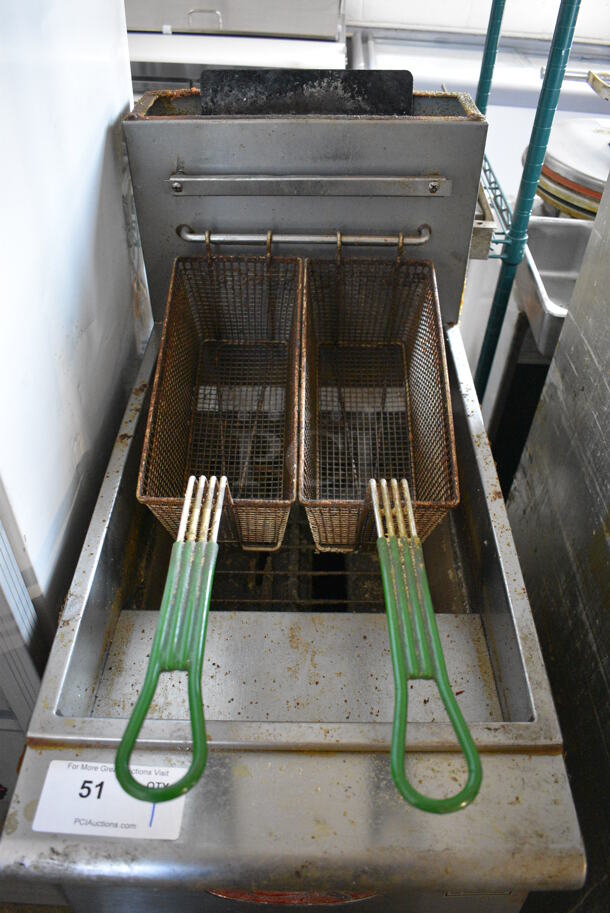 Avantco Model F3-N Stainless Steel Commercial Floor Style Deep Fat Fryer w/ 2 Metal Fry Baskets. 90,000 BTU. 15.5x30x49 - Image 3 of 6
