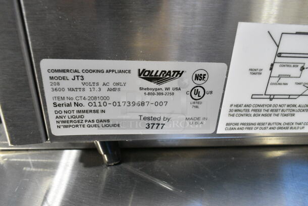 BRAND NEW SCRATCH AND DENT!  Vollrath JT3 Stainless Steel Commercial Countertop Electric Powered Conveyor Oven Toaster. 208 Volts, 1 Phase.  - Image 7 of 7