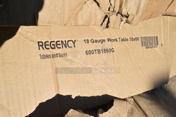 BRAND NEW SCRATCH AND DENT! Regency 600TB1860G 18" x 60" 18-Gauge 304 Stainless Steel Commercial Work Table with 4" Backsplash and Galvanized Undershelf. May Be Missing Pieces.  - Image 3 of 3