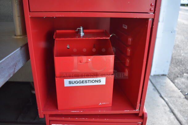 2 Red 2 Cubby Lockers. Comes w/ Suggestion Box. 13.5x14.5x27.5. 2 Times Your Bid! - Image 5 of 6