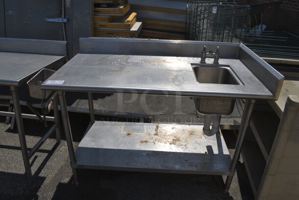 Stainless Steel Commercial Table w/ Sink Basin, Handles, Under Shelf, Back Splash and Right Side Splash Guard. 59x30x40. Bay 10x14x9