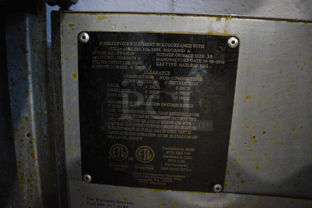 2016 Pitco Frialator FF400-N Stainless Steel Commercial Natural Gas Powered Deep Fat Fryer w/ 2 Metal Fry Baskets and Splash Guard on Commercial Casters. 120,000 BTU. 15.5x30x50 - Image 6 of 7