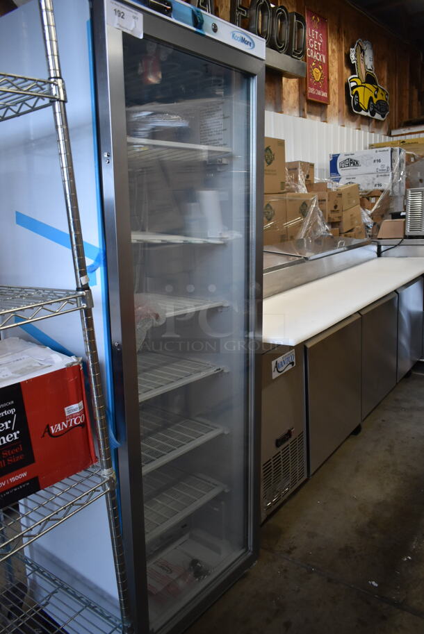 BRAND NEW SCRATCH AND DENT! KoolMore KM-FMD12WGD Metal Commercial Single Door Reach In Freezer Merchandiser w/ Poly Coated Racks. 115 Volts, 1 Phase. Tested and Working! - Image 2 of 7