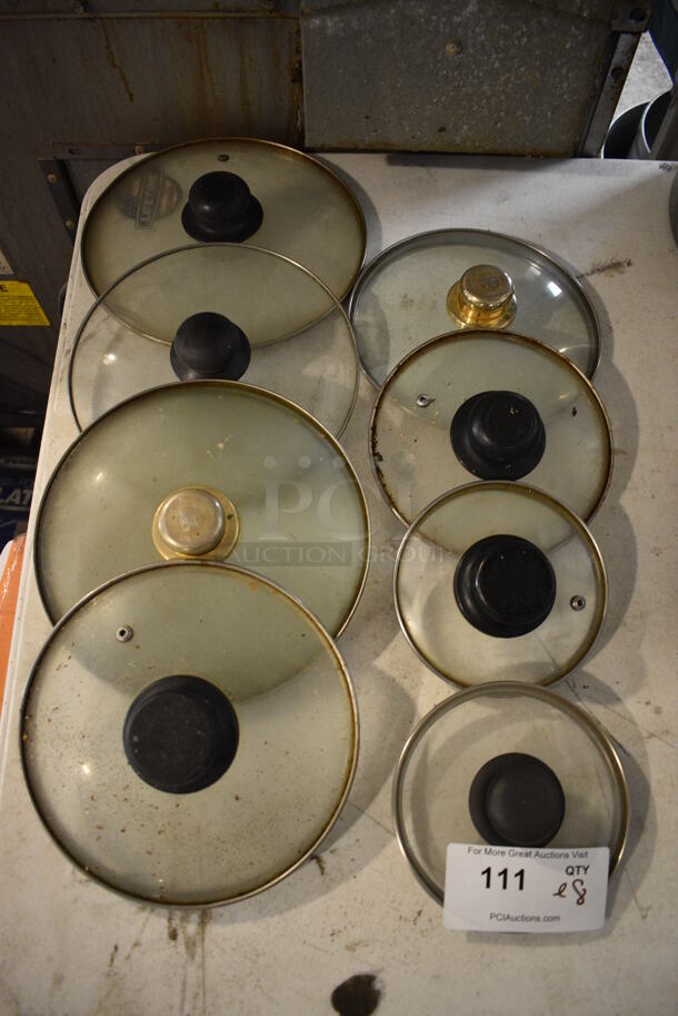 ALL ONE MONEY! Lot of 8 Various Glass Round Lids. Includes 8.5x8.5x2