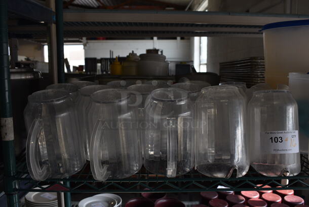 ALL ONE MONEY! Lot of 16 Clear Poly Pitchers! 7x5x8 - Image 2 of 4