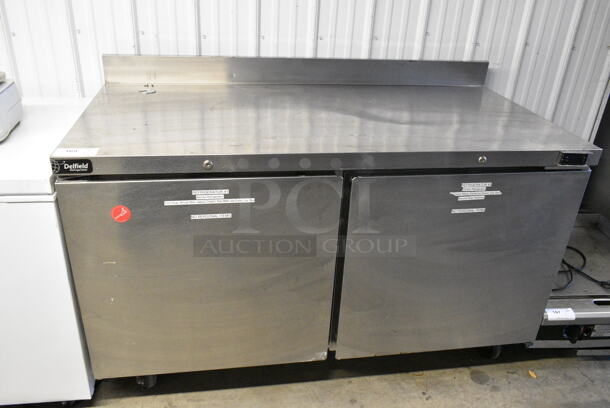 2017 Delfield GUR60BP-S-E Stainless Steel Commercial 2 Door Work Top Cooler on Commercial Casters. 115 volts, 1 Phase. Tested and Working! - Image 1 of 6