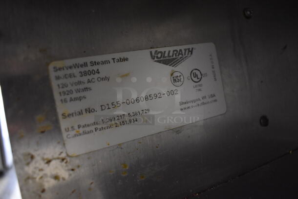 Vollrath ServeWell 38004 Stainless Steel Commercial Electric Powered 4 Well Steam Table w/ Cutting Board and Under Shelf on Commercial Casters. 120/208-240 Volts, 1 Phase. 62x36x35 - Image 6 of 8