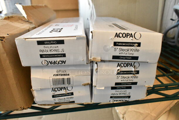 6 Box of 6 BRAND NEW SCRATCH AND DENT! Acopa 26720504 5" Steak Knife with Full Tang Gray Finish Pakkawood Handle. 6 Times Your Bid!  - Image 3 of 5