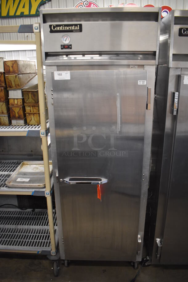 Continental 1FE Stainless Steel Commercial Single Door Reach In Freezer on Commercial Casters. 115 Volts, 1 Phase. 29x34x81. Tested and Powers On But Does Not Get Cold - Image 1 of 7