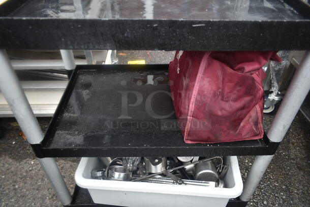 Black Poly 3 Tier Cart w/ Contents on Commercial Casters. - Image 3 of 4