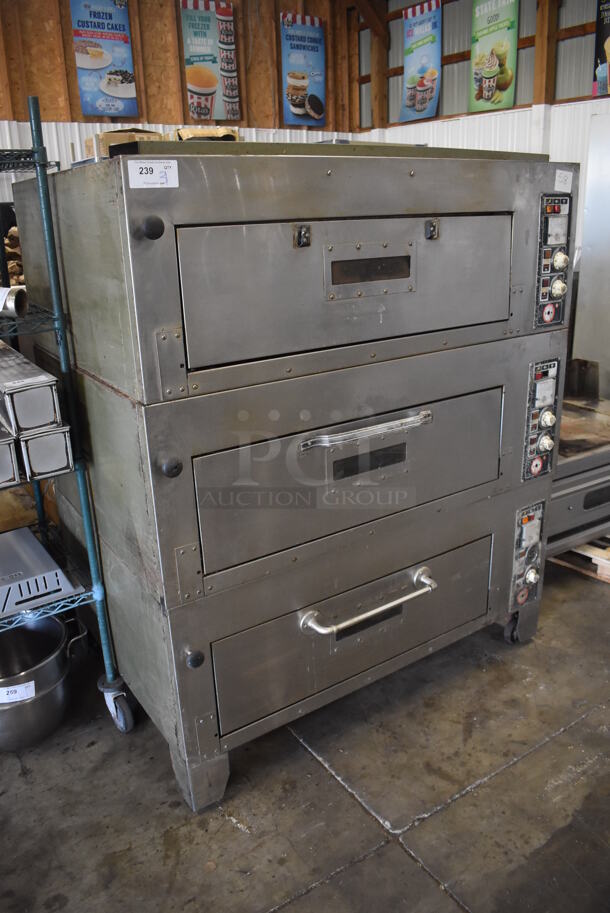 3 Stainless Steel Single Deck Electric Powered Bakery Pizza Ovens on Metal Legs. 220 Volts. 56x39x65. 3 Times Your Bid! - Image 2 of 10