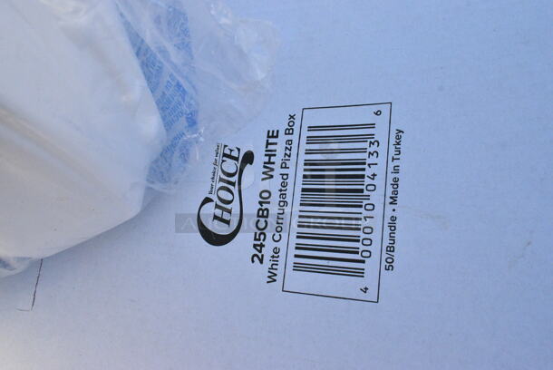 20 BRAND NEW Boxes Including 346WKFSNM Choice Medium Weight White Wrapped Plastic Cutlery Set with Napkin - 250/Case, 245CB10WHITE Choice White Customizable Corrugated Plain Pizza Box, 130GHWPLAKNF EcoChoice Heavy Weight 6 1/2" Green CPLA Plastic Knife - 1000/Case, Dart 90HTPF3VR 9" x 9" x 3" White Foam Square Vented 3 Compartment Take Out Container with Perforated Hinged Lid. 20 Times Your Bid!  - Image 5 of 12