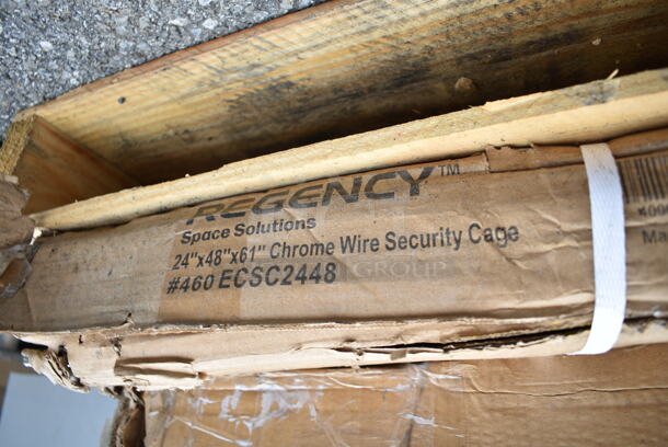 2 BRAND NEW SCRATCH AND DENT! Items; Regency 600WS1596 18 Gauge Stainless Steel 15" x 96" Solid Wall Shelf and Regency 460ECSC2448 NSF Chrome Wire Security Cage - 24" x 48" x 61". 2 Times Your Bid! May Be Missing Pieces.  - Image 4 of 4