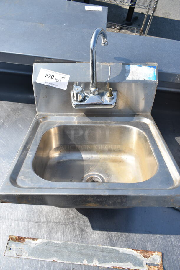 Stainless Steel Single Bay Wall Mount Sink w/ Faucet and Handles.  - Image 1 of 5
