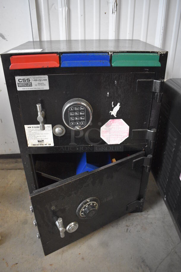 Corporate Safe Specialists Black Metal 2 Compartment Safe. Does Not Come w/ Combination. 20x16.5x28