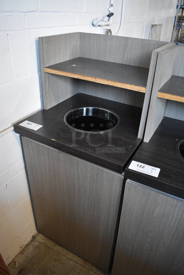 Gray and Black Wooden Trash Can Shell w/ Trash Deposit Hole, Tray Return, Door and Trash Can. 21x21x48.5 - Image 2 of 4