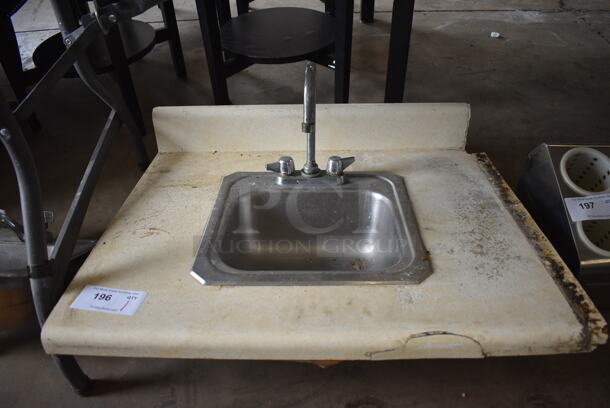 Metal Single Bay Drop In Sink w/ Faucet and Handles in Countertop. 31x25x18. Bay 12x10x6