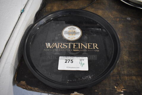 4 Warsteiner Black Poly Round Trays. 14.5x14.5x1. 4 Times Your Bid!