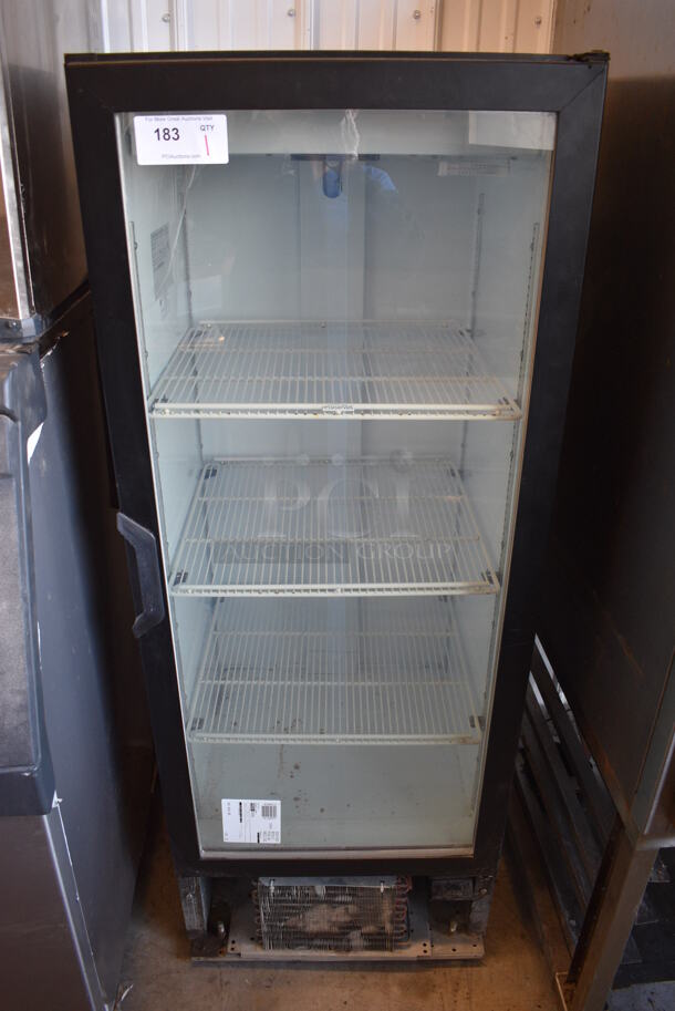 Beverage Air Model LV12HC-1-B Metal Commercial Single Door Reach In Cooler Merchandiser w/ Poly Coated Racks. 115 Volts, 1 Phase. 24x24x63. Tested and Powers On But Does Not Get Cold