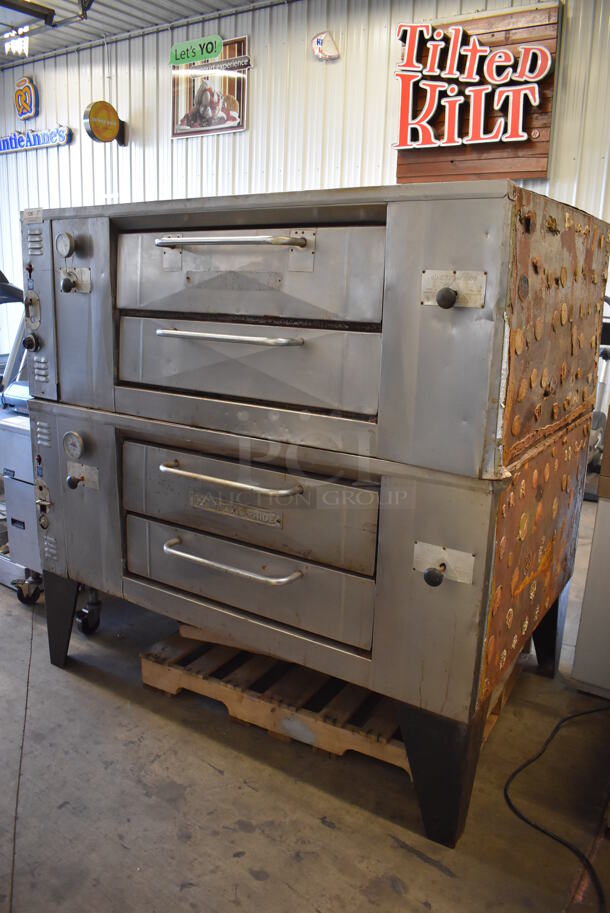 2 Bakers Pride Stainless Steel Commercial Natural Gas Powered Single Deck Pizza Oven on Metal Legs. Comes w/ Pizza Cooking Stones. 66x43x66. 2 Times Your Bid!