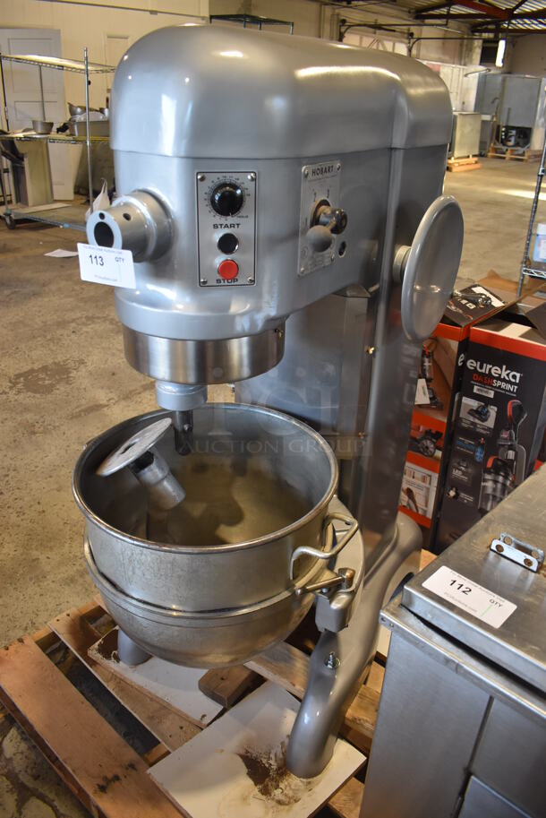 REFURBISHED! Hobart H-600 Metal Commercial Floor Style 60 Quart Planetary Dough Mixer w/ Stainless Steel Mixing Bowl and Dough Hook Attachment. Unit Has Been Professionally Refurbished! 208 Volts, 3 Phase. 28x40x56