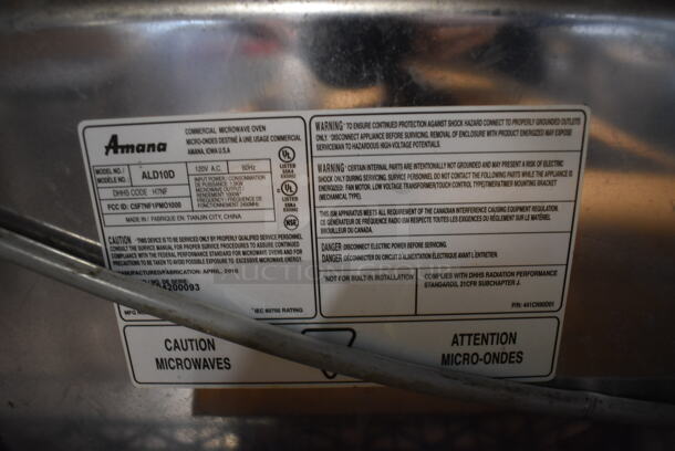 Amana ALD10D Stainless Steel Commercial Countertop Microwave Oven. 120 Volts, 1 Phase. 22x16x13 - Image 6 of 6