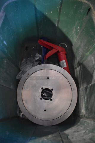 ALL ONE MONEY! Lto of Meat Slicer Blade and Caulk Frame in Green Poly Bin