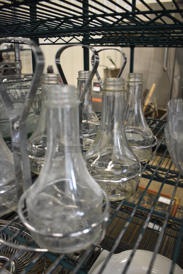3 Chrome Finish Condiment Bottle Holders w/ 6 Glass Bottles. 8x4x8. 3 Times Your Bid! - Image 3 of 3