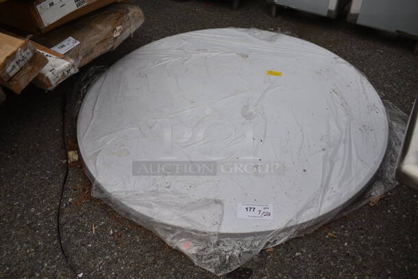 BRAND NEW SCRATCH AND DENT! Lancaster Table & Seating 48" Round Heavy-Duty Granite White Plastic Folding Table - Image 2 of 3