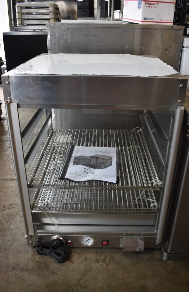 BRAND NEW! Doyon Stainless Steel Commercial Countertop Warming Display Cabinet Merchandiser w/ Metal Racks. 22x22x29.5. Tested and Working!