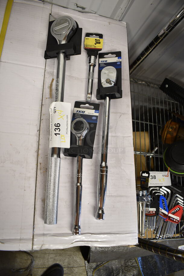 4 BRAND NEW! TEQ Items; 2 Ratchet, Extension Bar and Round Head Ratchet. 4 Times Your Bid! - Image 1 of 10