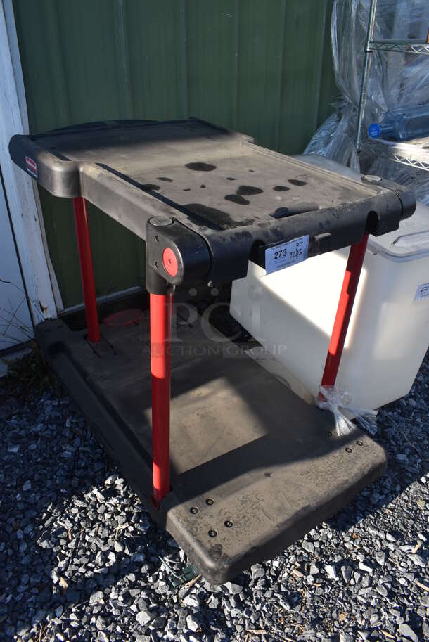 Black and Red Poly 2 Tier Cart on Commercial Casters. 24x41x34 - Image 3 of 5