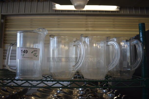 ALL ONE MONEY! Lot of 12 Clear Poly Pitchers. 7x5x8, 6x5x9