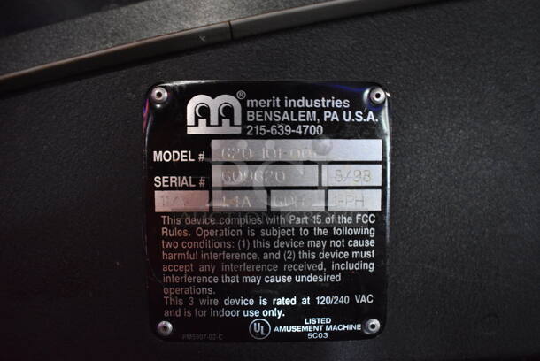 Merit Industries Model G20-101-001 Metal Commercial Countertop Money Operated Gaming System w/ Cash Acceptor. Buyer Must Pick Up - We Will Not Ship This Item. 117 Volts, 1 Phase. 20.5x20x16. Tested and Powers On But Does Not Load Game - Image 6 of 6
