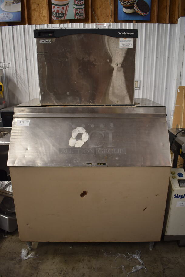 Scotsman C0630SA-32B Commercial Stainless Steel Ice Machine With Storage Bin On Galvanized Legs. 208/230V, 1 Phase. 