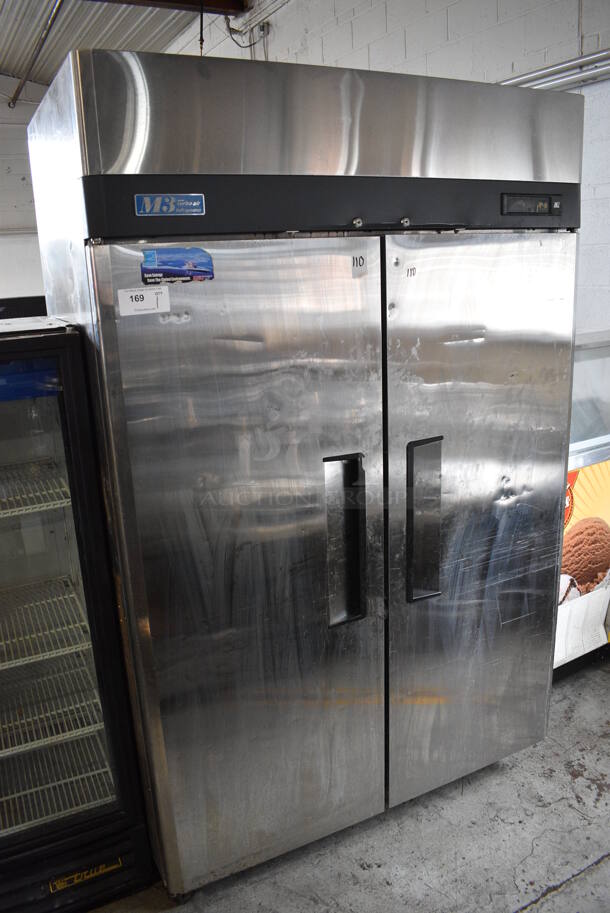Turbo Air Model M3R47-2 Stainless Steel Commercial 2 Door Reach In Cooler w/ Poly Coated Racks on Commercial Casters. 115 Volts, 1 Phase. 52x32x82. Tested and Working! - Image 1 of 7