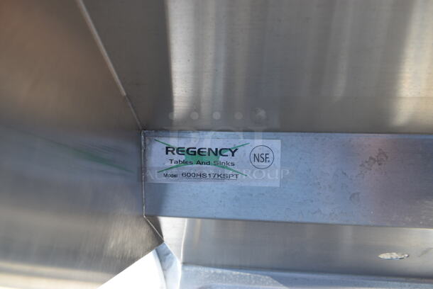BRAND NEW SCRATCH AND DENT! Regency 600HS17KSPT Stainless Steel Single Bay Wall Mount Hands Free Sink w/ Back Splash.  - Image 6 of 6