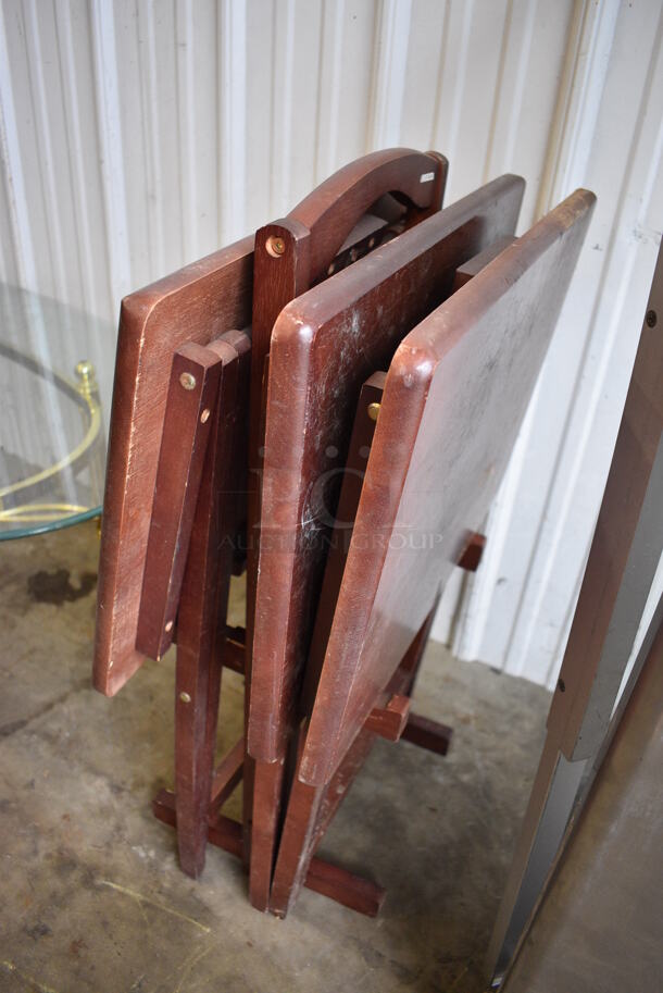 Wooden Stand w/ 3 Wooden Folding Trays. 19x11x31 - Image 3 of 3