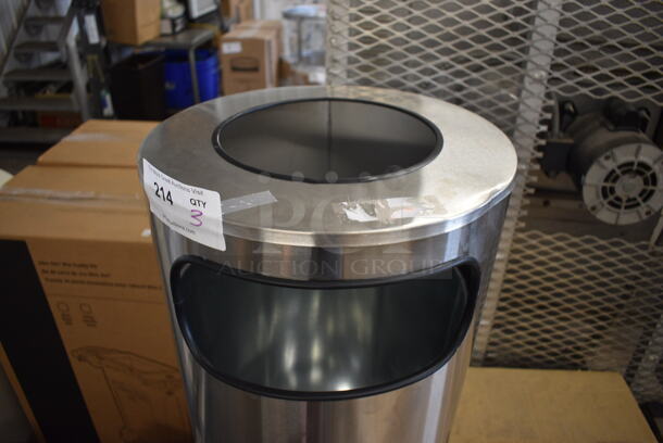 3 BRAND NEW! Rubbermaid Metallic Metal Trash Can w/ Ash Tray Top. 1 Missing Ash Tray. 15x15x28. 3 Times Your Bid! - Image 4 of 4