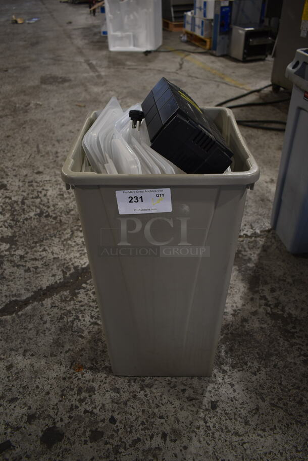 Gray Poly Trash Can w/ Contents. - Image 1 of 3