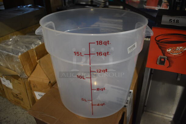 ALL ONE MONEY! Lot of 4 BRAND NEW IN BOX! Cambro Clear Poly 18 Quart Bins. 14x12.5x11.5