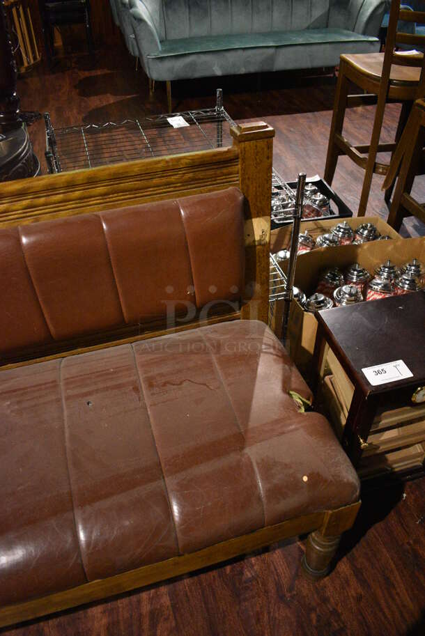 Wooden Bench w/ Brown Cushion. 77x22x37. (lounge) - Image 3 of 4