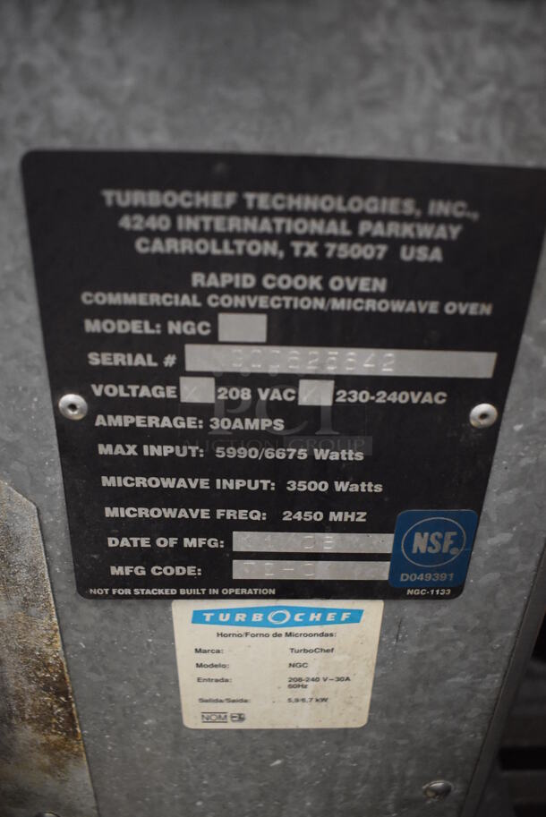 2011 Turbochef NGC Stainless Steel Commercial Countertop Electric Powered Rapid Cook Oven. 208/240 Volts, 1 Phase. 26x29x19 - Image 7 of 7
