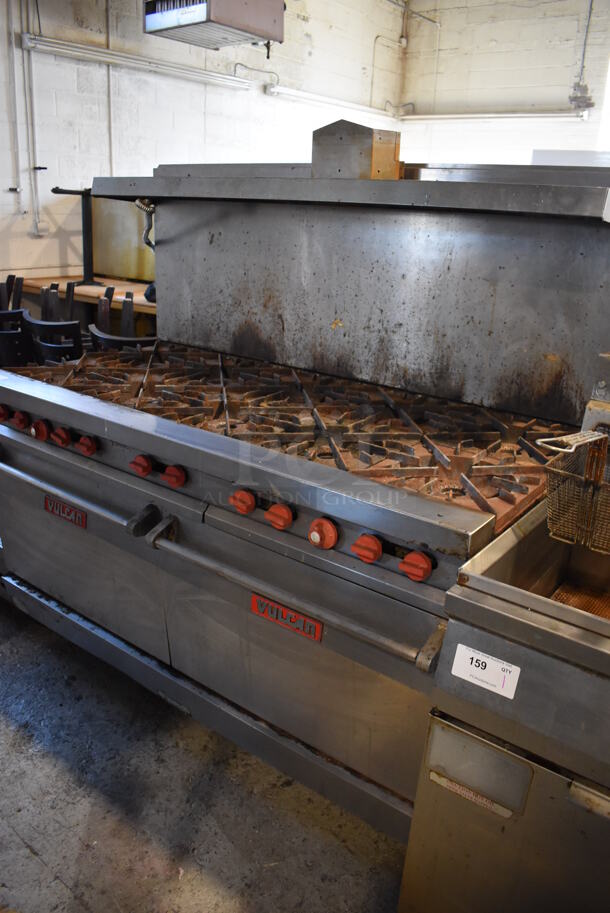 Vulcan Stainless Steel Commercial Natural Gas Powered 10 Burner Range w/ 2 Ovens, Over Shelf and Back Splash. 60x32x60 - Image 3 of 6