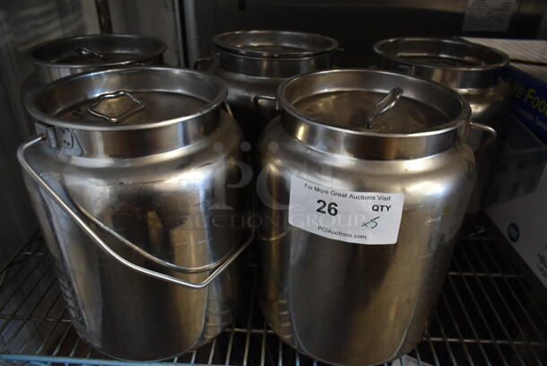 5 Stainless Steel Cylindrical Bins w/ Handle. 5 Times Your Bid!