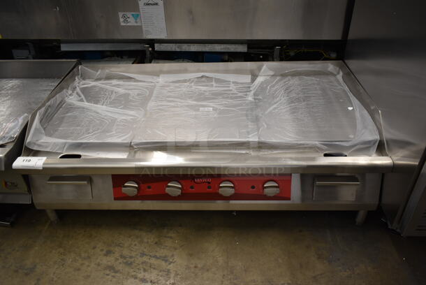 BRAND NEW SCRATCH AND DENT! Avantco 177EG48N Stainless Steel Commercial Countertop Electric Powered Flat Top Griddle. 208/240 Volts, 1 Phase.  - Image 1 of 4